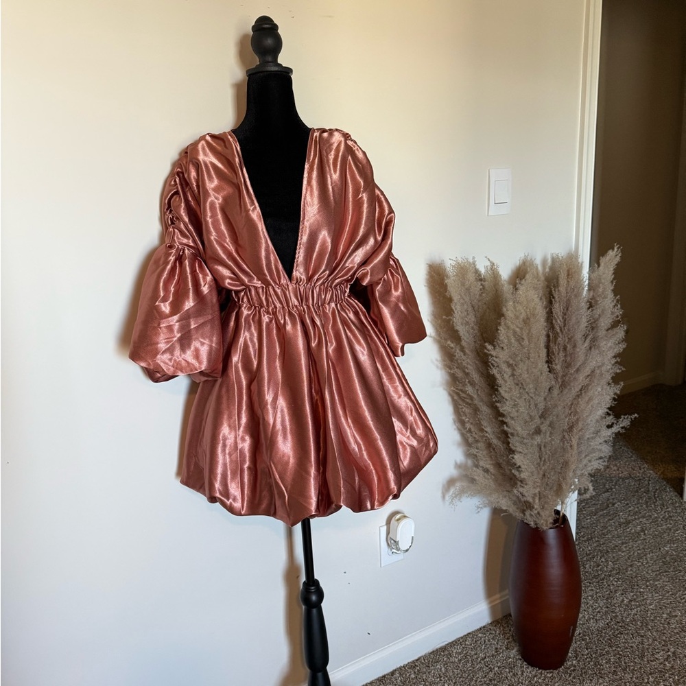 Shiny Rose Gold  Mini Bubble Dress (NWOT)
